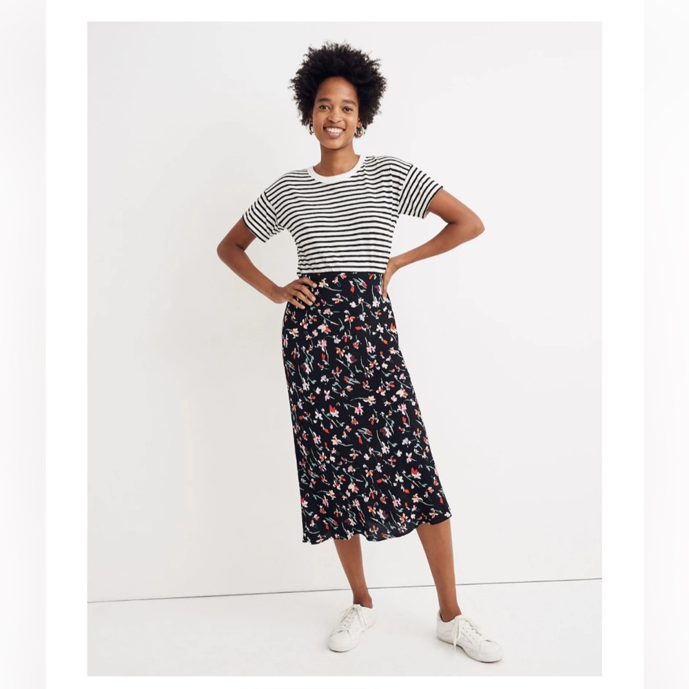 Madewell Black Floral Midi Skirt
